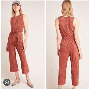 Anthropologie Brown Suede Jumpsuit Wide-Leg Relaxed Fit